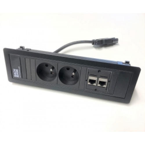 Врезной блок розеток 220В + RJ45, Bachmann Power Frame, черная рамка