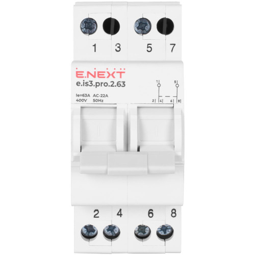 Переключатель на 3 положения, 63А, 2 полюса, e.is3.pro.2.63 Enext p008014