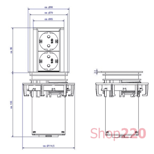 Выдвижной розеточный блок 2x220В, черный, Bachmann Elevator