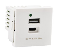 Розетка USB тип А + тип С, двойная, 2 модуля, белый, К45 Simon K126G/9
