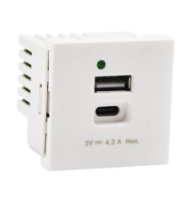 Розетка USB тип А + тип С, двойная, 2 модуля, белый, К45 Simon K126G/9