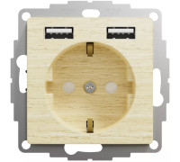 Розетка электрическая с USB тип А+А, береза, Sedna Design