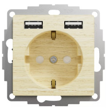 Розетка электрическая с USB тип А+А, береза, Sedna Design