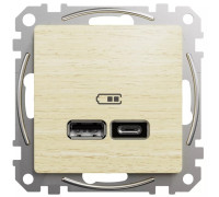 Розетка USB тип A+C 2,4A, береза, Sedna Design