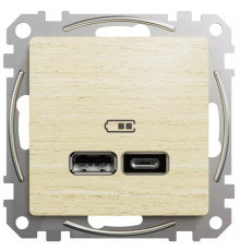 Розетка USB тип A+C 2,4A, береза, Sedna Design