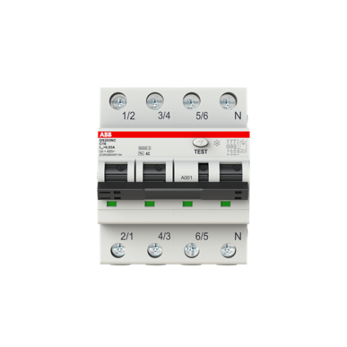 Трехфазный дифавтомат 32А, 30мА, тип АC, DS203NC C32 AC30 ABB
