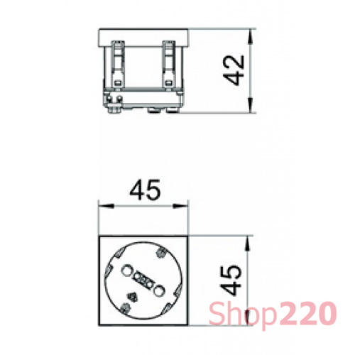 Розетка 220В, гнезда на 33 градуса, модульная 45х45, серый, Obo Bettermann 6120080