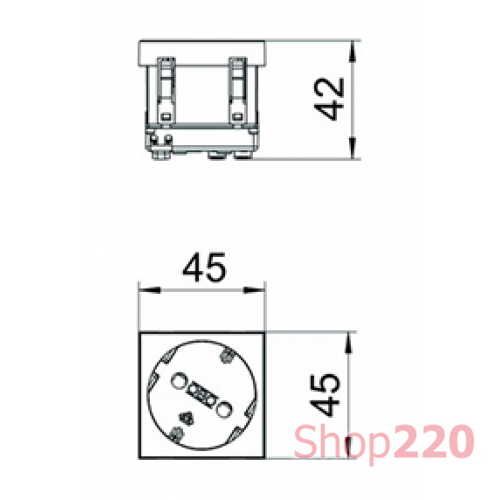 Розетка 220В, гнезда на 33 градуса, модульная 45х45, графит, Obo Bettermann 6120081