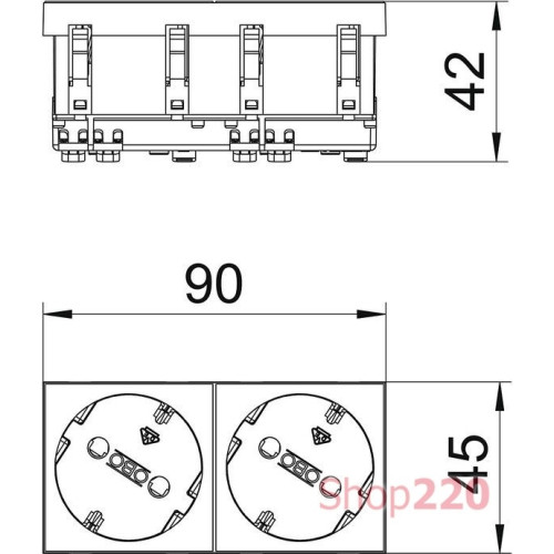 Блок розеток 2х220В, 45х45, графит, 6120030 Obo Bettermann