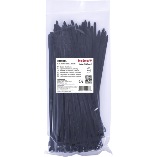Кабельная стяжка 200мм х 3мм, черный, e.ct.stand.200.3.black Enext s015014