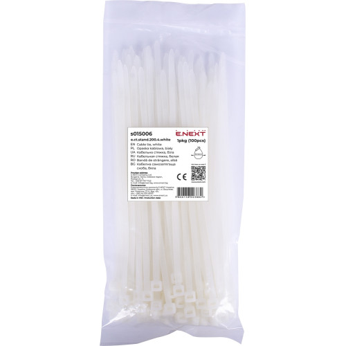 Кабельная стяжка 200мм х 4мм, белый, e.ct.stand.200.4.white Enext s015006