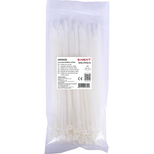 Кабельная стяжка 280мм х 4мм, белый, e.ct.stand.280.4.white Enext s015025