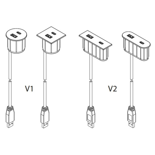 Розетка USB тип А+С в мебель, нержавеющая сталь, Versapick ASA 060.29Z.00041