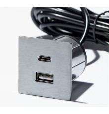 Розетка USB тип А+С в мебель, нержавеющая сталь, Versapick ASA 060.29Z.00041
