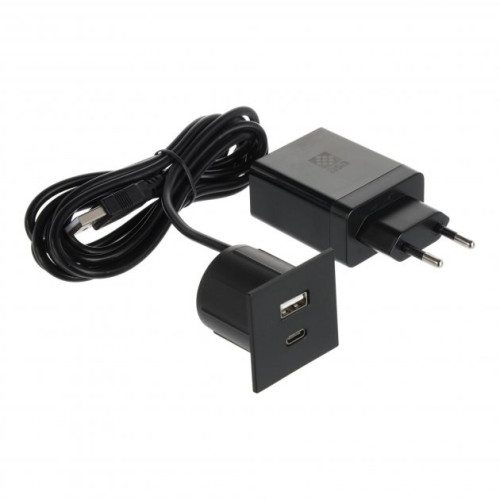 Розетка USB тип А+С в стол и мебель, черный, Versapick ASA 060.29Z.00045