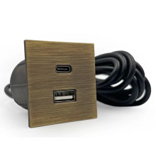 Розетка USB тип А+С в стол и мебель, состаренная бронза, Versapick ASA 060.29Z.00047