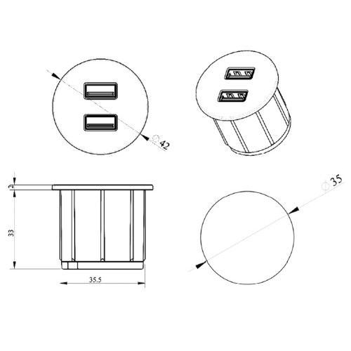 Розетка USB тип А+С в мебель, черный, Versapick ASA ASA-060.29Z.00037