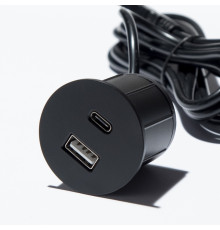 Розетка USB тип А+С в мебель, черный, Versapick ASA