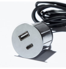 Розетка USB тип А+С в мебель, нержавеющая сталь, Versapick ASA