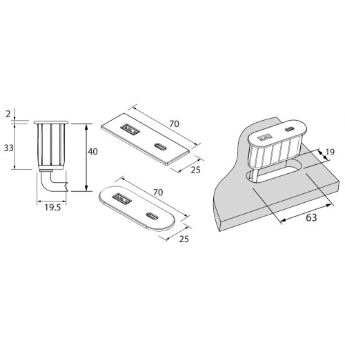 Розетка USB тип А+С в стол/мебель, золото, Versapick ASA ASA-060.29Z.00064
