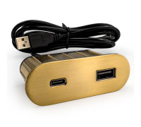 Розетка USB тип А+С в стол/мебель, золото, Versapick ASA