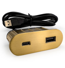 Розетка USB тип А+С в стол/мебель, золото, Versapick ASA