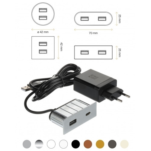 Розетка USB тип А+С в стол/мебель, белый, Versapick ASA ASA-060.29Z.00059
