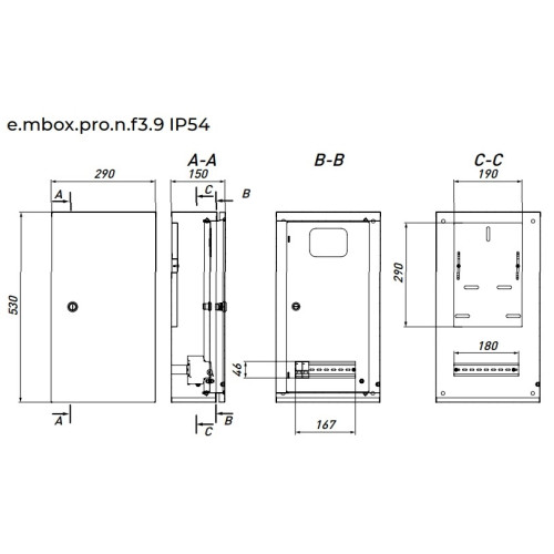 Щит для 3ф. счетчика + 9 модулей, навесной, IP54, e.mbox.pro.n.f3.9 Enext p0100225