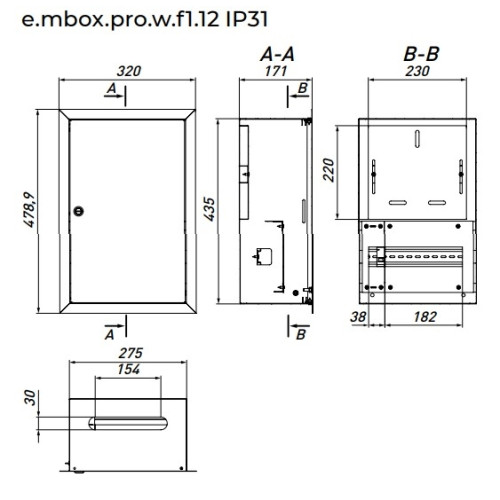 Щит для 1ф. счетчика + 12 модулей, встраиваемый, e.mbox.pro.w.f1.12 Enext p0100228