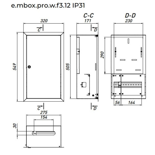 Щит для 3ф. счетчика + 12 модулей, встраиваемый, e.mbox.pro.w.f3.12 Enext p0100226