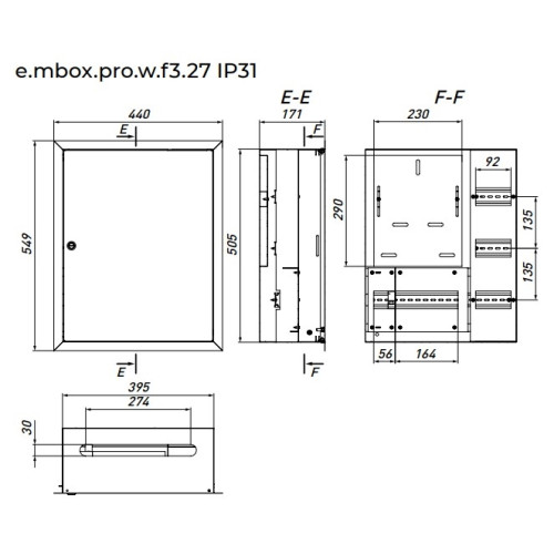 Щит для 3ф. счетчика + 27 модулей, встраиваемый, e.mbox.pro.w.f3.27 Enext p0100227