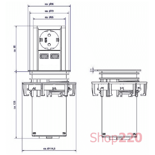 Выдвижной блок розеток Bachmann Elevator 220В + 2xUSB, черный