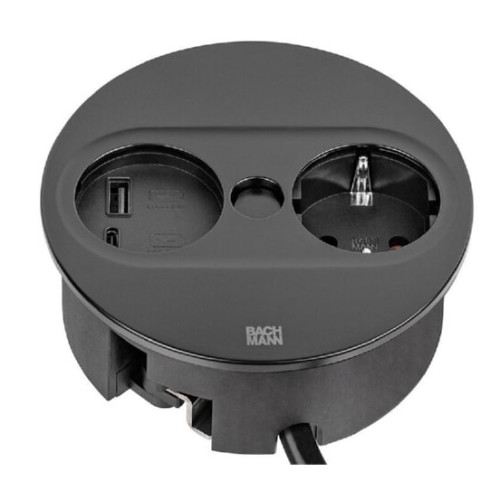 Блок розеток 1х220 + USB тип А+С в стол Bachmann TWIST 2, черный матовый