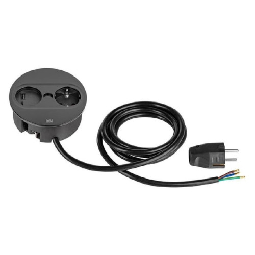 Блок розеток 1х220 + USB тип А+С в стол Bachmann TWIST 2, черный матовый