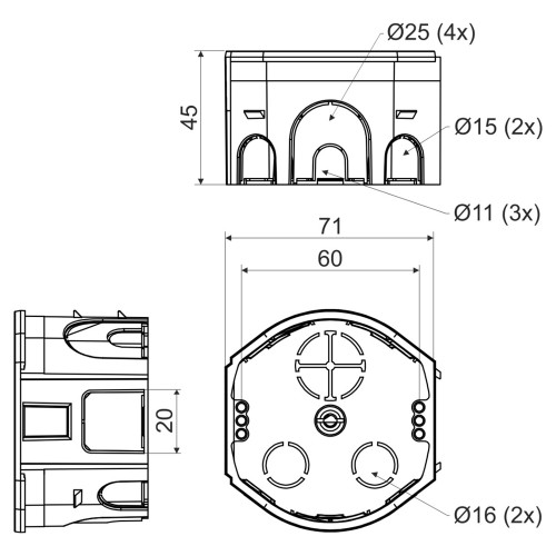 Распределительная коробка с крышкой, ПВХ, d=71мм, Kopos KU 68-45/V_KA