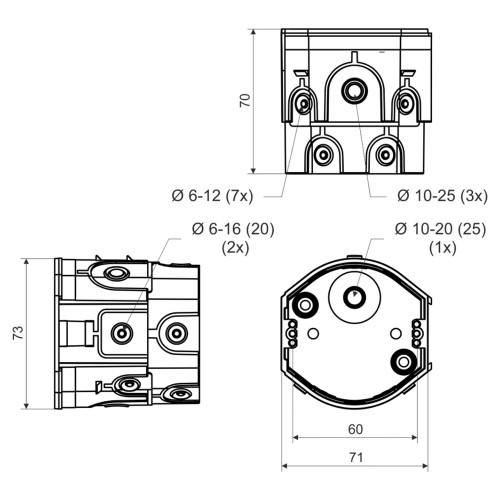 Подрозетник углубленный в сплошные стены, Kopos KPR 68/D_KA