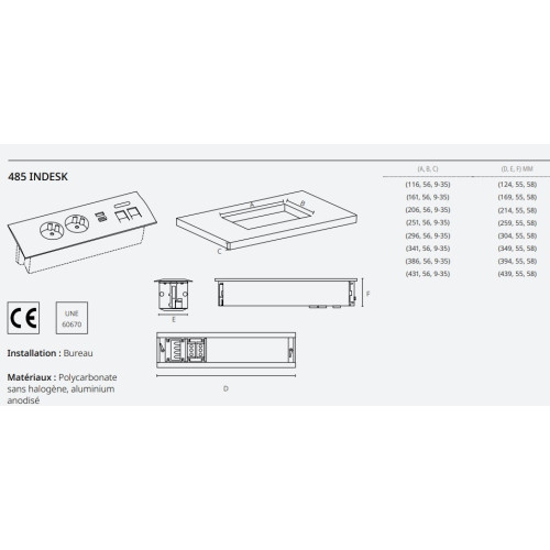 Врезной блок розеток в столешницу 3x220В + 2xUSB A+C + 2xKeystone для RJ45, черный, S485 Simon