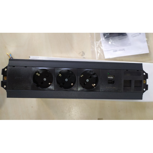 Врезной блок розеток в столешницу 3x220В + 2xUSB A+C + 2xKeystone для RJ45, черный, S485 Simon