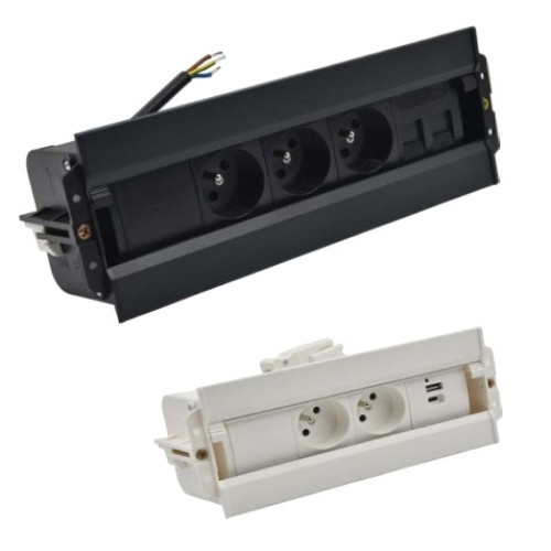 Блок розеток спиннер 3x220В + 2xUSB A+C + 2xKeystone для RJ45, черный, S486 Simon