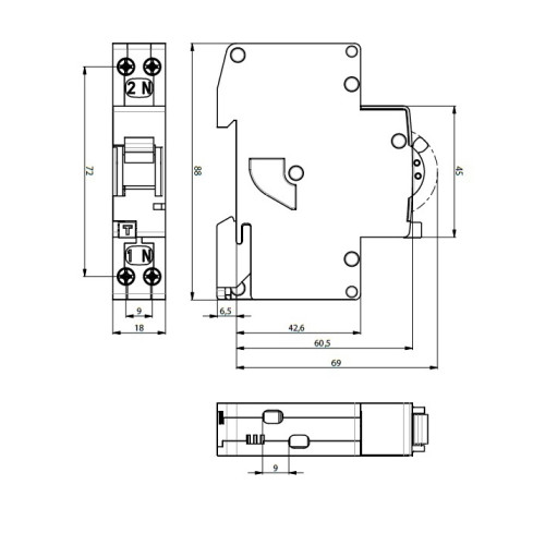 Одномодульный дифавтомат 10А, 10мА, кривая C, тип А, KZS-1M UNI ETI 2176012