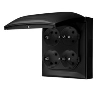 Розетка влагозащищенная четверная, IP44, черный, Aquaclick Simon