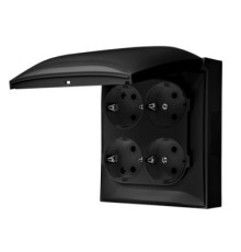 Розетка влагозащищенная четверная, IP44, черный, Aquaclick Simon