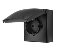 Розетка влагозащищенная, IP44, черный, Aquaclick Simon