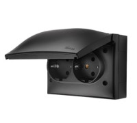 Розетка влагозащищенная двойная, IP44, черный, Aquaclick Simon