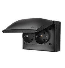 Розетка влагозащищенная двойная, IP44, черный, Aquaclick Simon
