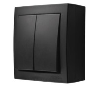 Выключатель 2-клавишный влагозащищенный, IP44, черный, Aquaclick Simon