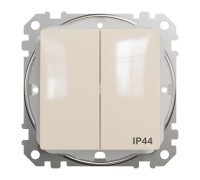 Выключатель 2-клавишный влагозащищенный IP44, бежевый, Sedna Design