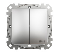 Выключатель IP44 2-клавишный, матовый алюминий, Sedna Design