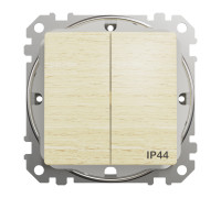 Выключатель 2-клавишный влагозащищенный IP44, береза, Sedna Design