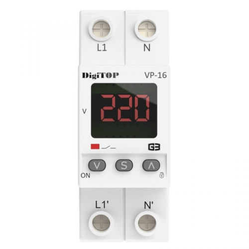 Реле напряжения 16А в компактном корпусе, VP-16A M2R DigiTop